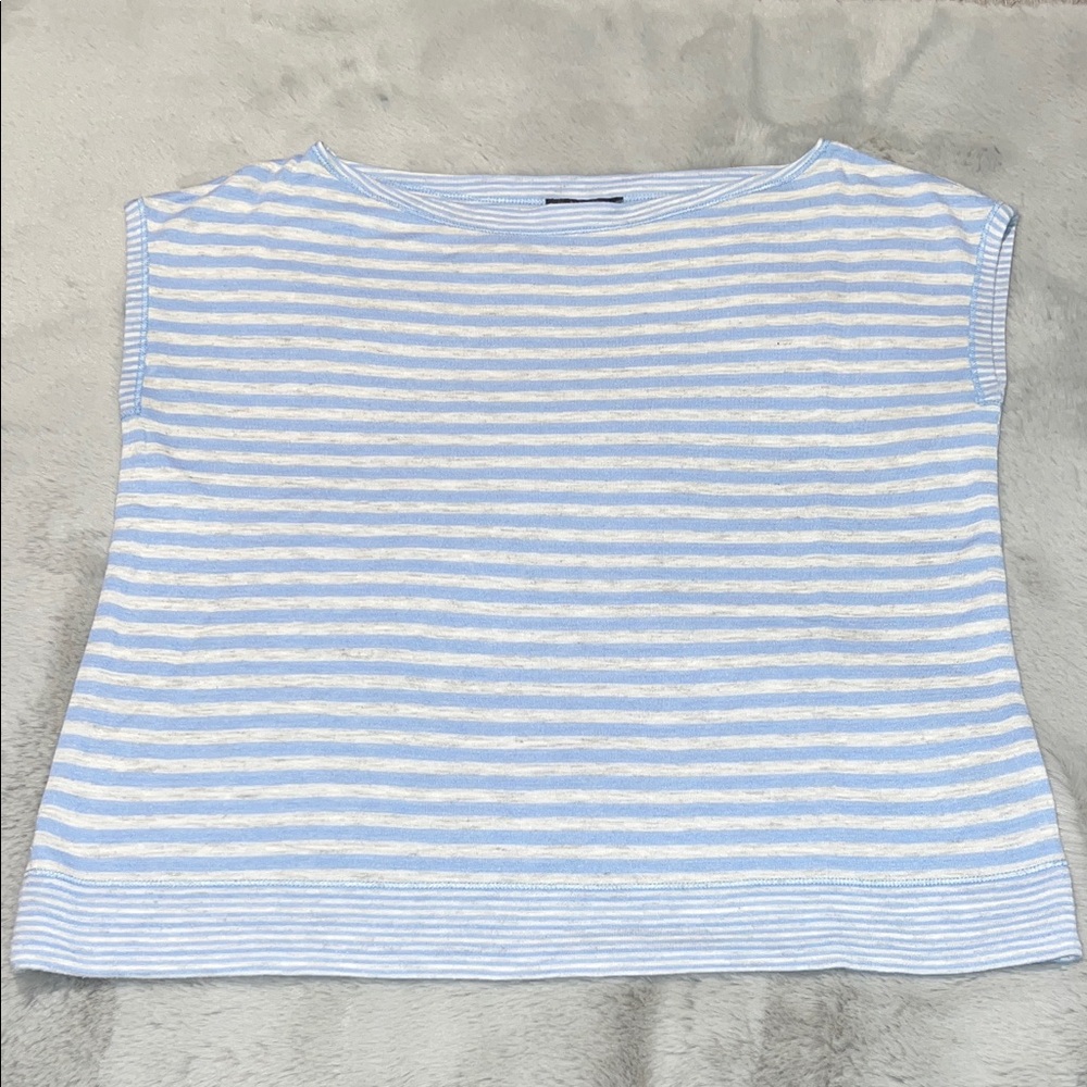 Lafayette 148 New York Light Blue and White Striped Muscle Tee